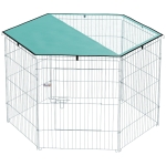 PawHut Parc pour chien, enclos chien 6 panneaux avec toit, modulable et pliable, enclos portable 76H cm avec porte argent vert