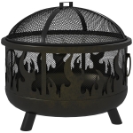 Outsunny Vuurkorf Vuurplaats, inclusief vonkbescherming, 1 pook, Ø61,5 cm x 52 cm, Zwart