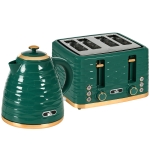 HOMCOM 2-in-1 waterkoker- en broodroosterset, 7 bruiningsstanden, ontdooi- en opwarmfunctie, groen