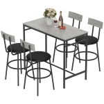 HOMCOM 5-delige Bartafelset met 4 Krukken, Industrieel Design, voor Keuken en Eetkamer, Staal, Lichtgrijs