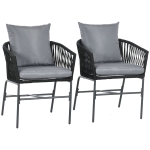 Outsunny Set van 2 Buitenkrukken, Boho-Design, Zit- en Rugkussens, Comfortabele Zitting, Metalen Frame, Donkergrijs