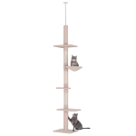 PawHut Arbre chat du sol au plafond poteau à griffer L40 x l 34 x H 230-260 cm 5 niveaux d'activités beige