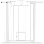 PawHut 106 cm hohes Haustiergitter mit anpassbarer Breite, integrierte Katzentür, für Treppen und Türrahmen, Weiß