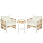 Outsunny 3-delige Bistroset Tuinmeubelset Loungeset, PE-rattan, 72 cm x 66 cm x 64 cm, Geel+Crème