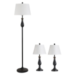 HOMCOM 3er-Set Stehlampen-Set inkl. 2 Tischleuchten, 1 Stehleuchte, Tischlampen-Set mit E27 Fassung, Lampenschirm aus Leinen Standlampe für Wohnzimmer, Schlafzimmer, Weiß+Schwarz