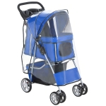 PawHut Hondenwagen hondenbuggy opvouwbaar kattenwagen tot 10 kg met regenhoes reflecterende strepen opbergmand 77x44x102cm blauw