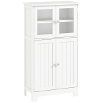 kleankin Badezimmerschrank, mit 2 Staufächern, Glastüren, Einlegeboden, Schutzlackierung, weiß, 60 x 30 x 108,5 cm
