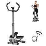 HOMCOM Stepper con Manubrio Regolabile, Monitor LCD ed Elastici, 55x53x118-128cm, Nero