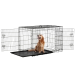 PawHut Gabbia per Animali Domestici in Acciaio Pieghevole con Maniglia Superiore e Doppia Apertura, 121x77x82 cm