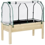 Outsunny Verhoogd Bed, Oprolbare Folieafdekking, Natuurlijk Houten Frame, Stofvoering, Afvoeropeningen, 121 x 55 x 117cm