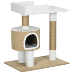 PawHut Krabpaal Kattenboom Kattenhol, 1 Kattenhol, 1 Ligvlak, 70 cm x 49 cm x 79 cm, Natuur + Wit