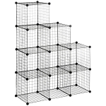 HOMCOM kubusrek, opbergkast, schoenenrek, 9 kubussen, modulaire opbouw, staal, zwart, 35 x 35 x 35 cm per kubus