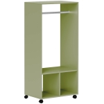 HOMCOM Open Wardrobe on Wheels, Bedroom Wardrobe with Clothes Hanging Rail, 2 Storage Shelves, Mobile Garment Rack for Cloakroom, Hallway, Green