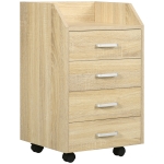 Vinsetto Cassettiera da Ufficio in Legno con 4 Cassetti, Ruote e Bordi Rialzati, 40x36x65cm, Legno Naturale