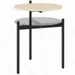 HOMCOM Ronde bijzettafel met open glazen legplank voor kleine ruimtes, 41,8 x 39,8 x 53,5 cm, eiken