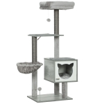 PawHut Arranhador para Gatos com Plataforma Rede Caverna Cama Postes de Sisal e Bolas de Brincar 48x40x126 cm Cinza