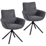 HOMCOM Set van 2 Eetkamerstoelen, Draaibaar, Zacht Gepolsterd, Armleuningen, Metalen Poten, Donkergrijs