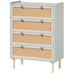 HOMCOM commode met 4 lades, boho ladekast met rattanlook fronten en grenenhouten poten, saliegroen