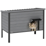 PawHut Weerbestendig kattenhuis met opklapbaar dak en uitneembare bodem, ingang voor 1-2 katten tot 12 kg, 85x55x70 cm, lichtgrijs