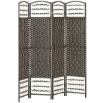 HOMCOM 4 Panel Folding Privacy Screen, Room Divider with Pine Wood Frame for Living Room and Office, Dark Grey