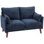 HOMCOM 2 Seater Sofa, Loveseat Sofa with Spring Cushions, Wide and Deep Seat, Wood Legs, Blue