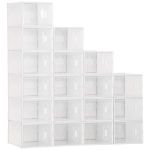 HOMCOM Lot de 18 boites cubes rangement à chaussures modulable avec portes transparentes - 25 x 35 x 19 cm