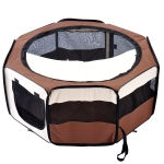 PawHut Parque Dobrável para Cães e Gatos, Cercado Portátil para Animais Pequenos em Tecido Oxford Impermeável, Ø90x41 cm, Castanho