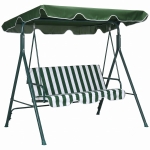Outsunny Baloiço de Jardim de 3 Lugares com Almofada Toldo Ajustável e Estrutura de Metal 172x110x153cm Verde e Branco