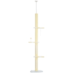 PawHut Verstelbare Krabpaal, Anti-slip, Sisaltouw Palen, 220-260H x 47L x 34B cm, Geel/Wit/Blauw