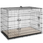PawHut Jaula Dobrável para Cães com Almofada, Portas, Tabuleiro Amovível e Estrutura Metálica, 106x71,5x76 cm, Preto e Bege