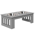 PawHut Hondenvoerstation, Antislip, 44x24x15cm, Grijs, 0,9L per Schaal