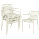 Outsunny Gartenstühle 4er Set Stapelbare Terrassenstühle mit Lamelldesign Armlehnen, Ergonomisch Cremeweiß