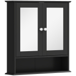 kleankin Armário de Casa de Banho com Espelho Armário de Parede com 2 Portas Prateleira Aberta e Ajustável 56x13x58cm Preto