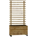 Outsunny Plantenbak met Traliewerk, 4 Wielen, Natuurlijk Hout, Weerbestendige Lak, 76 x 30 x 155 cm