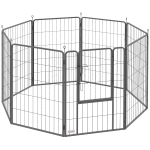 PawHut Welpenlaufstall 8-eckig Welpenauslauf mit 8 Gitterplatten Tür Erdspießen flexibel faltbar 100cm hoch