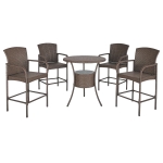 Outsunny Set 5 Pezzi Tavolino con 4 Sedie da Giardino Alte in Rattan Sintetico con Secchiello per Ghiaccio, Marrone