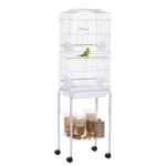 PawHut Gaiola para Passáros com Suporte  com 4 Rodas Portas 4 Comedouros 3 Poleiros e Bandeja Removível 46,5x36x157cm Branco