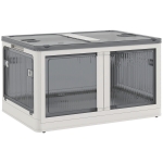 HOMCOM Caixa de Armazenamento Empilhável com Tampa 69L Caixa Organizadora Dobrável com Rodas 60x42x34 cm Branco