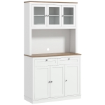 HOMCOM Armário de Cozinha com 3 Portas de Vidro Compartimento Aberto 2 Gavetas e Prateleiras Ajustáveis 100x40x180 cm Branco