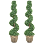 HOMCOM Conjunto 2 Plantas Artificiais de Buxo em Espiral 120cm com Vaso Incluído para Decoração Interior e Exterior Verde