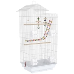 PawHut Gaiola para Passáros de Metal com Portas 4 Comedouros 3 Poleiros Baloiço Escadas e Bandeja Removível  46x36x100 cm Branco