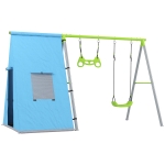 AIYAPLAY Baloiço para Crianças 3 em 1 Baloiço para Jardim Exterior com Baloiço Anéis de Ginástica e Tenda 283x180x182 cm Verde