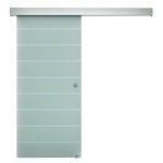 HOMCOM 90cm Sliding Glass Door with Hardware Track Kit, Frosted Tempered Glass with Stripe Pattern, Round Handle