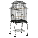 PawHut Gabbia per Uccelli da Interni in Legno con Vassoio, 4 Ruote e Trespolo, 50x49x137cm