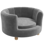 PawHut Huisdierenbed voor Honden en Katten, met Houten Poten, Verhoogd, Flanelhoes, Afneembaar Kussen, Grijs