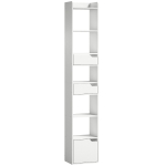 HOMCOM Bookcase Tall Narrow with 5 Tiers and Drawers Freestanding Bookshelf Storage Cabinet for Living Room White Wood Effect