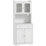 HOMCOM Keukenkast met werkblad, wijnglashouder, voorraadkast voor keuken, eetkamer, 170 cm, MDF, glas, wit