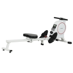 SPORTNOW Máquina de Remo Magnético Remo para Casa Plegable Resistencia de 8 Niveles Pantalla LCD y 2 Ruedas 180x48x60 cm Blanco
