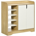 HOMCOM Zapatero Estrecho de Estilo Moderno para 13 Pares de Zapatos para Entrada Pasillo 80x30x80 cm Natural y Blanco