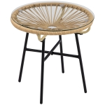 Outsunny Mesa Auxiliar de Ratán Sintético Redonda para Exteriores con Encimera de Vidrio Templado Ø50x50 cm Beige